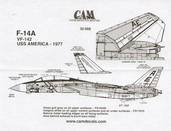 CAM 32068 1:32 Grumman F-14A Tomcat 159449 VF-142 Ghostriders AE/212 USS America