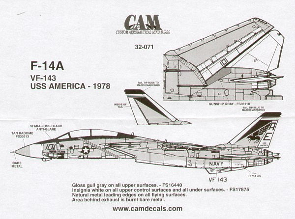 CAM 32071 1:32 Grumman F-14A Tomcat 159430 VF-143 Pukin Dogs AE/101 USS America
