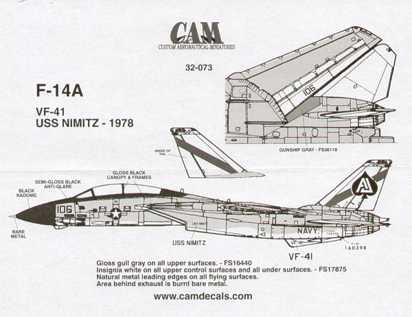 CAM 32073 1:32 Grumman F-14A Tomcat 160398 VF-41 Black Aces USS NImitz
