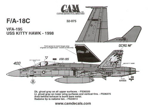 CAM 32075 1:32 McDonnell-Douglas F/A-18C 164968 VFA-195 Dambusters NF/400 'Chippy Ho'