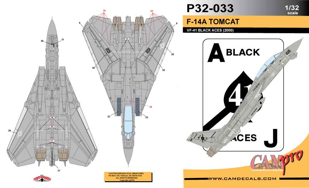 CAM PRO 3233 1:32 Grumman F-14A Tomcat VF-41 BLACK ACES