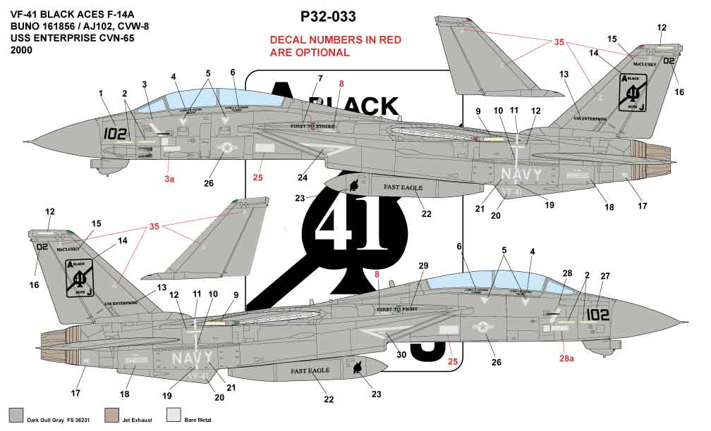 CAM PRO 3233 1:32 Grumman F-14A Tomcat VF-41 BLACK ACES