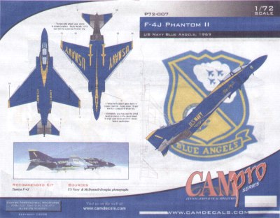 CAM PRO P72-007 1:72 McDonnell F-4J Phantoms Blue Angels 1969 Team No. 1-6