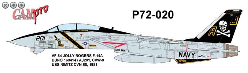 CAM PRO 7220 1:72 Grumman F-14A Tomcat VF-84 Jolly Rogers 1981 USS Nimitz
