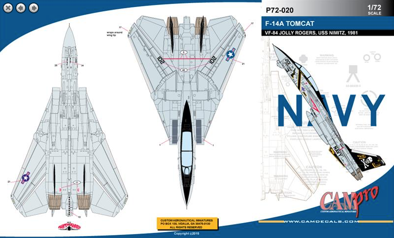 CAM PRO 7220 1:72 Grumman F-14A Tomcat VF-84 Jolly Rogers 1981 USS Nimitz