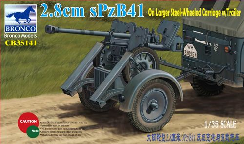 Bronco Models CB35141 1:35 2.8cm sPzB41 On Larger Steel-Wheeled Carriage with Trailer