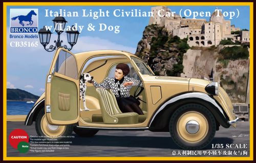 Bronco Models CB35165 1:35 Fiat 500 'Topolino' Italian Light Civilian Car (Open Top) with Lady & Dog