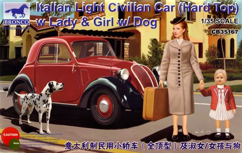 Bronco Models CB35167 1:35 Fiat 500 A 'Topolino' Italian Light Civilian Car (Hard Top) with Lady & Dog