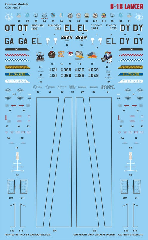 Caracal Models CD144003 1:144 USAF Rockwell B-1B Lancer Multiple marking options for USAF B-1B Lancer