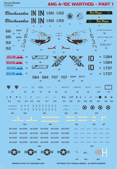 Caracal Models CD48028 1:48 Air National Guard Fairchild A-10C Warthogs decal sheet