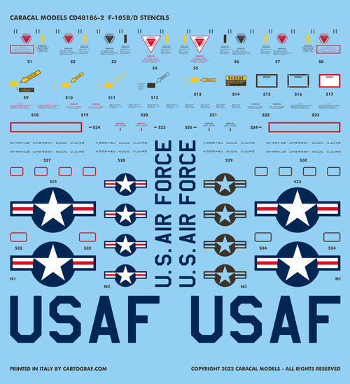 Caracal Models CD48186 1:48 Republic F-105B/F-105D Thunderchief decal sheet