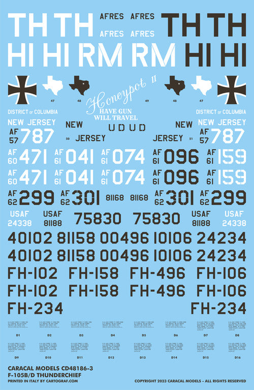 Caracal Models CD48186 1:48 Republic F-105B/F-105D Thunderchief decal sheet