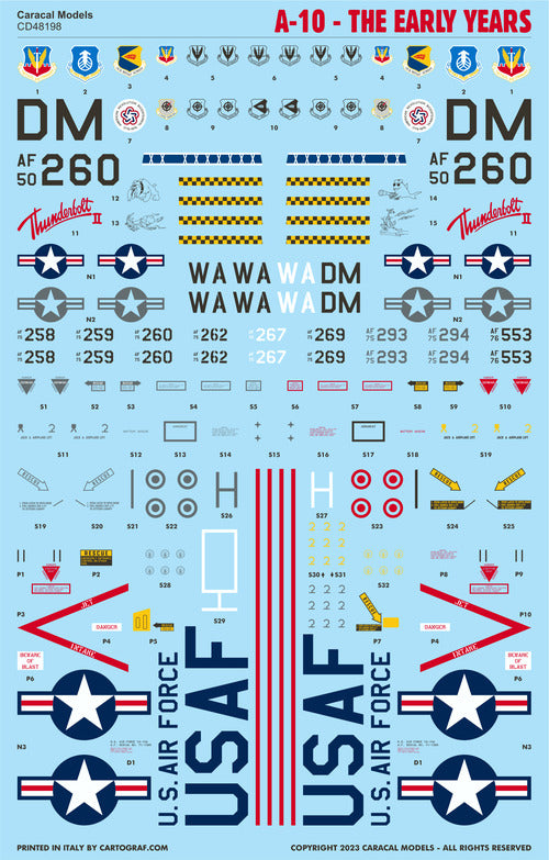 Caracal Models CD48198 1:48 Fairchild A-10A Thunderbolt II - The Early Years decal sheet