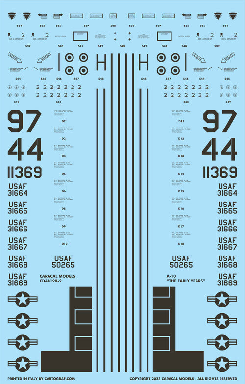 Caracal Models CD48198 1:48 Fairchild A-10A Thunderbolt II - The Early Years decal sheet