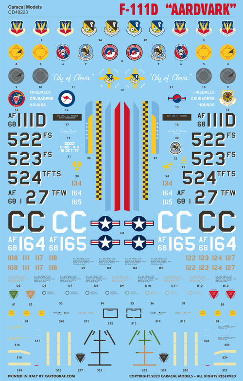 Caracal Models CD48223 General-Dynamics F-111D Aardvark decal sheet