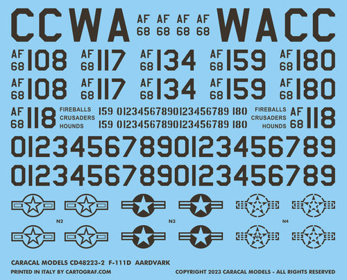 Caracal Models CD48223 General-Dynamics F-111D Aardvark decal sheet