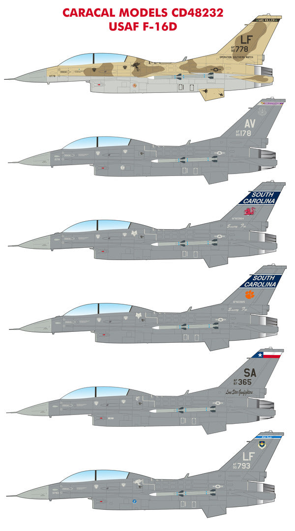 Caracal Models CD48232 1:48 USAF F-16D Viper Six marking options for USAF