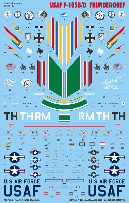 Caracal Models CD72144 1:72 USAF Republic F-105B/F-105D Thunderchief decals