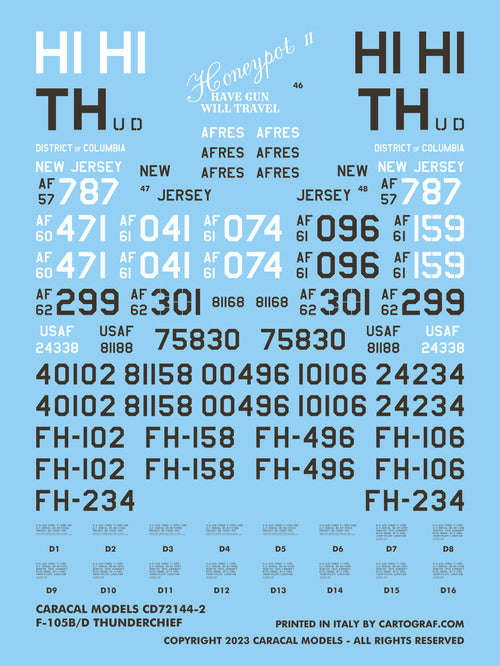 Caracal Models CD72144 1:72 USAF Republic F-105B/F-105D Thunderchief decals