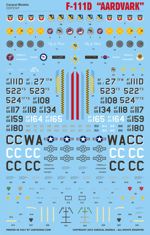Caracal Models CD72147 1:72 F-111D Aardvark