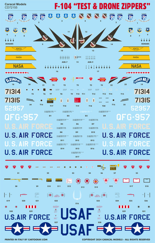 Caracal Models CD72155 1:72 Lockheed F-104 'Test & Drone Zippers'