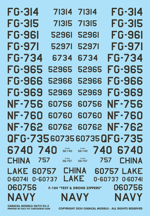 Caracal Models CD72155 1:72 Lockheed F-104 'Test & Drone Zippers'
