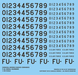 Caracal Models CDB48002 1:48 USAF North-American F-86 Buzz Numbers