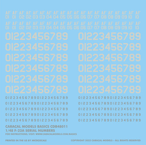 Caracal Models CDB48011 1:48 Lockheed-Martin F-22A Lightning II Serial Numbers