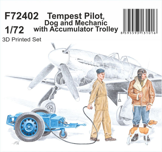 CMK/Czech Master Kits F72402 1:72 RAF (Tempest) Pilot, Dog and Mechanic with Accumulator Trolley