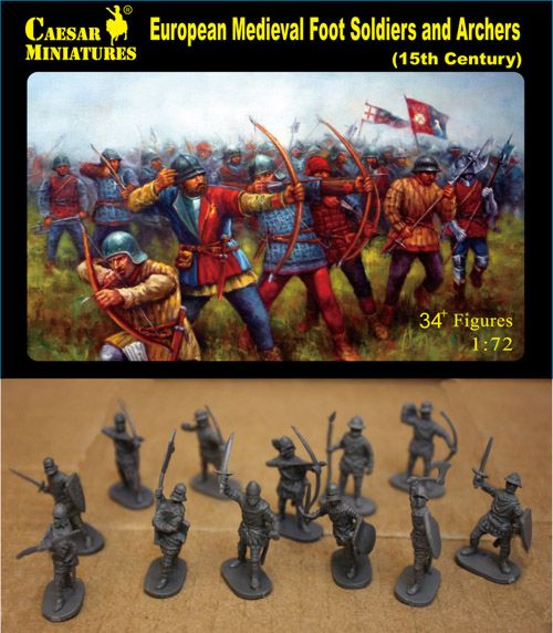 Caesar Miniatures H088 1:72 European Medieval Foot Soldiers and Archers 15th Century (34 figures)