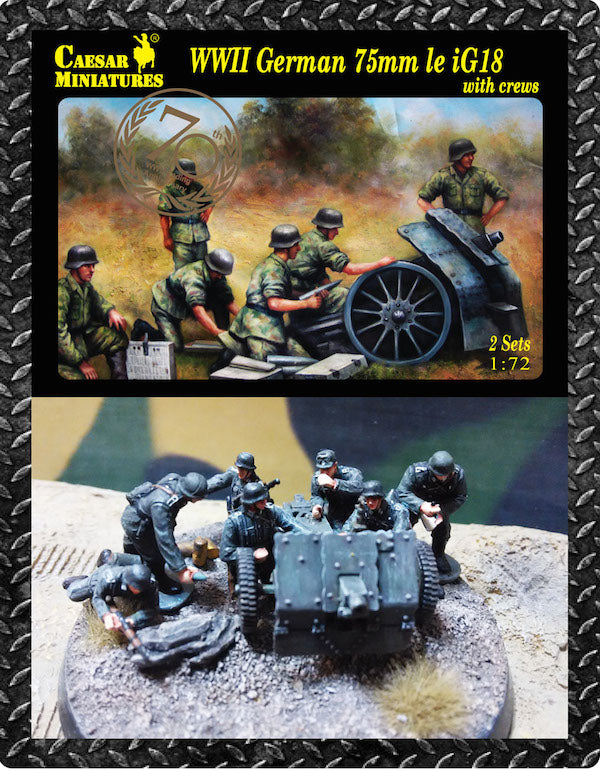 Caesar Miniatures H7201 1:72 German 75mm le iG18 field gun and crew x 2 sets (WWII)
