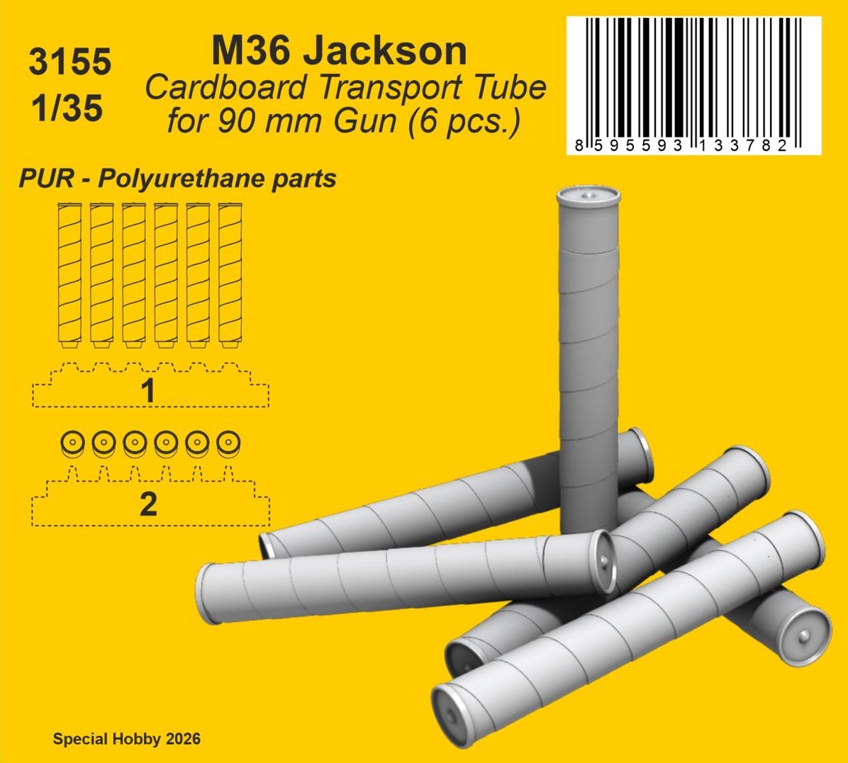 CMK/Czech Master Kits 3155 1:35 M36 Jackson - Cardboard Transport Tube for 90 mm Gun (6 pcs)