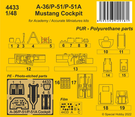 CMK 4433 1:48 North-American A-36/P-51/P-51A Mustang Cockpit Set