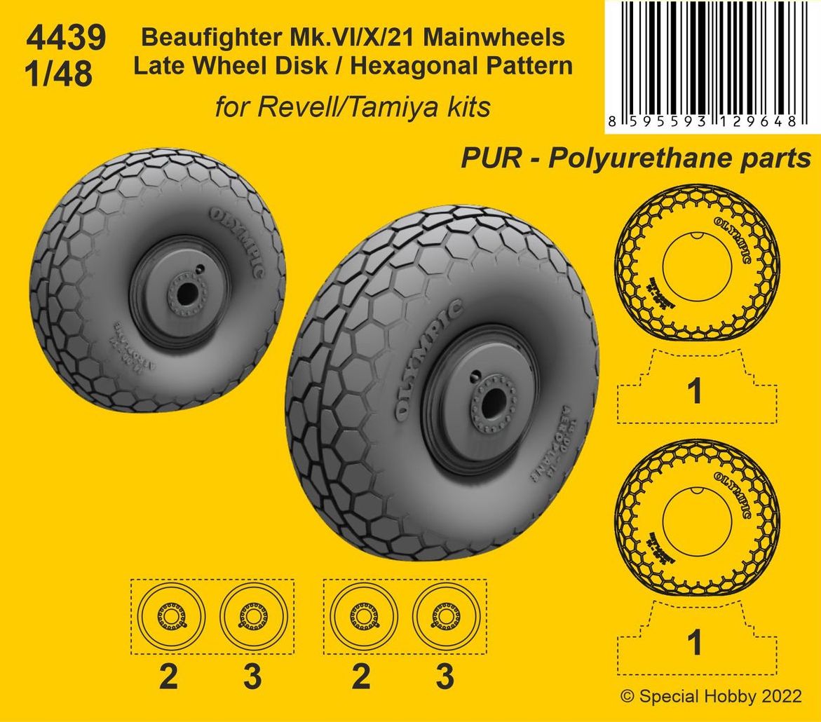 CMK 4439 1:48 Bristol Beaufighter Mk.VI/X/21 Mainwheels Late Wheel Disk / Hexagonal Tread Pattern