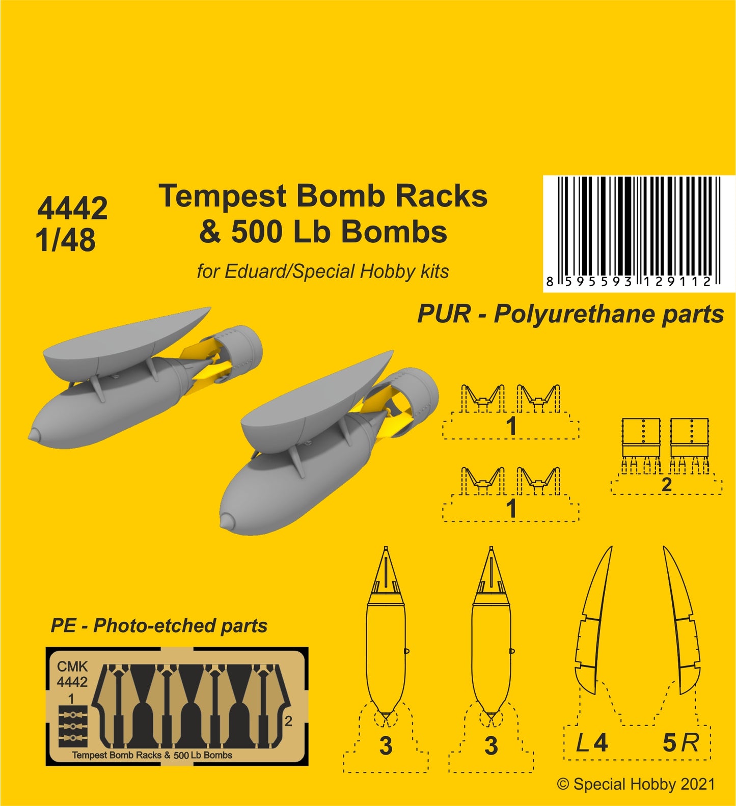 CMK 4442 1:48 Hawker Tempest Bomb Racks & 250 Lb Bombs