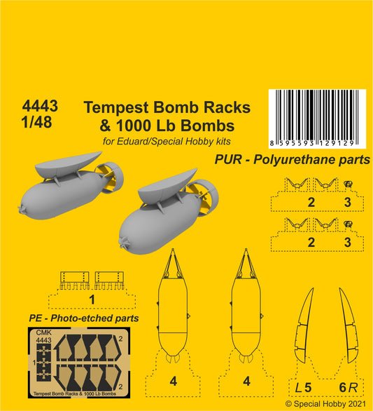 CMK 4443 1:48 Hawker Tempest Bomb Racks & 500 Lb Bombs