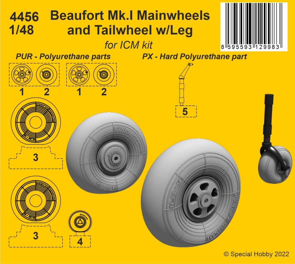 CMK 4456 1:48 Bristol Beaufort Mk.I Main Wheels and Tail Wheel with Leg