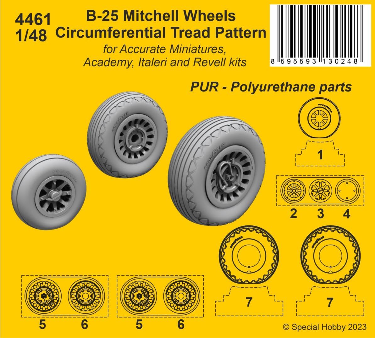 CMK 4461 1:48 North-American B-25 Mitchell Wheels with Circumferential Tread Pattern