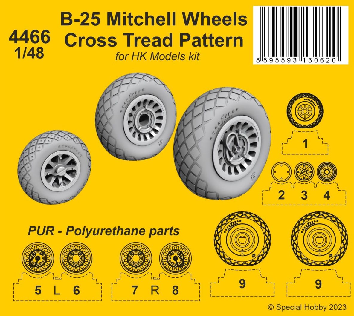 CMK 4466 1:48 B-25 Mitchell Wheels Cross Tread Pattern