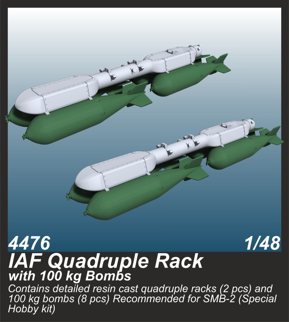 CMK/Czech Master Kits 4476 1:48 IAF Quadruple Rack with 100 kg Bombs (2 pcs.)