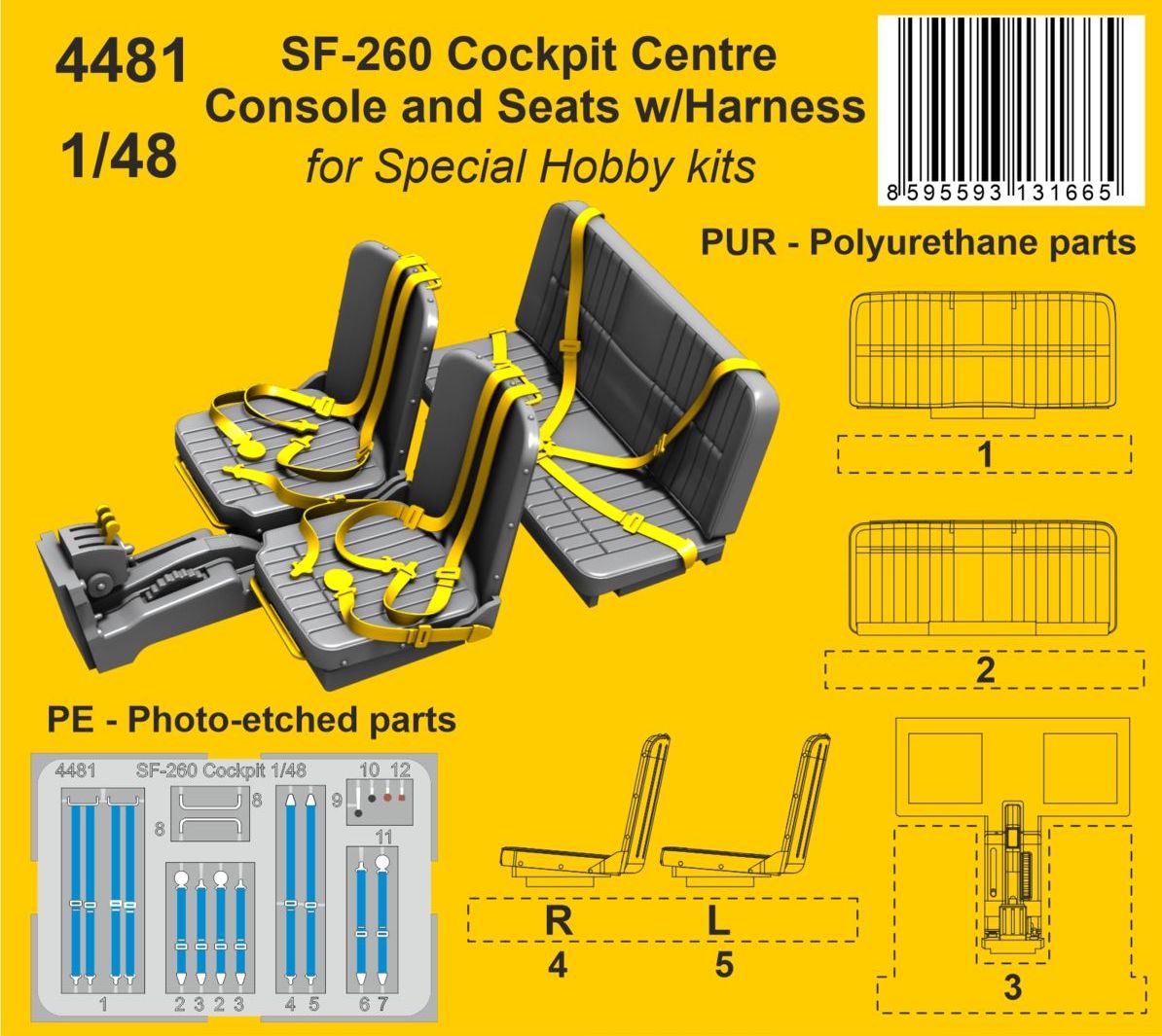 CMK/Czech Master Kits 4481 1:48 SF-260 Cockpit Centre Console and Seats w/Harness