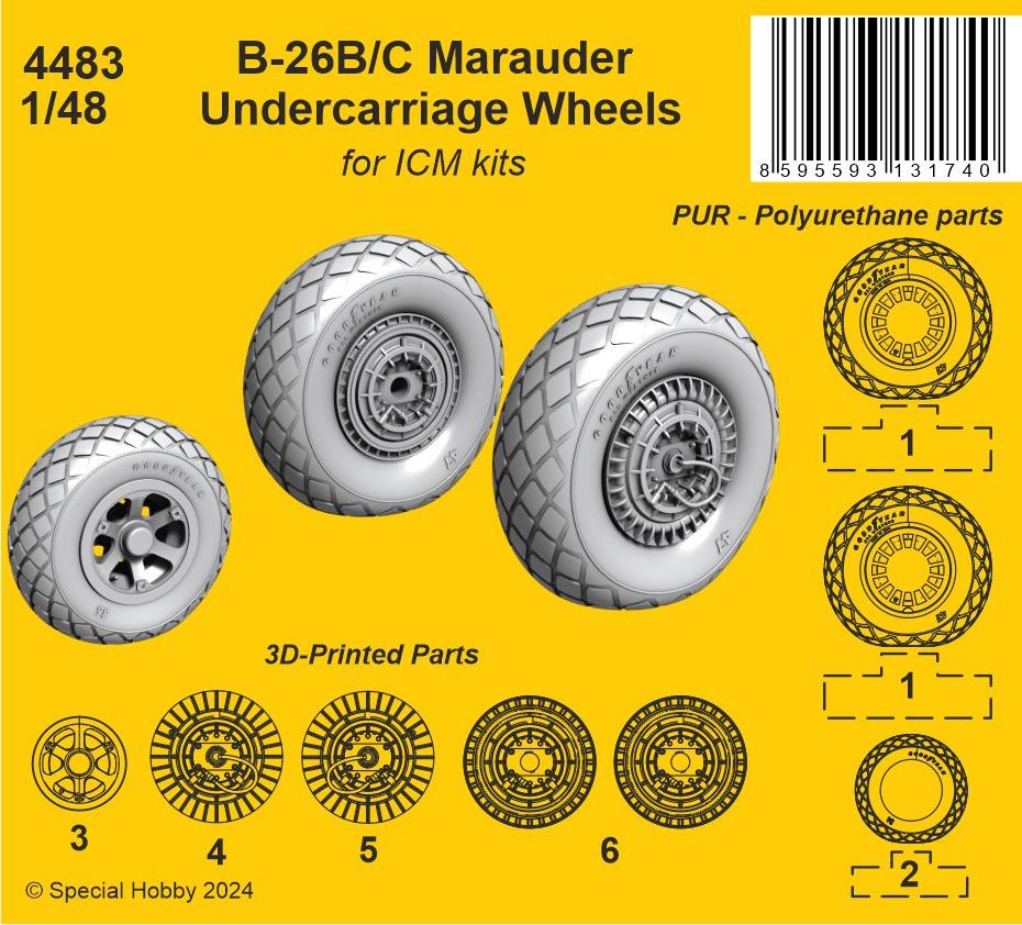 CMK/Czech Master Kits 4483 1:48 B-26B Marauder Undercarriage Wheels