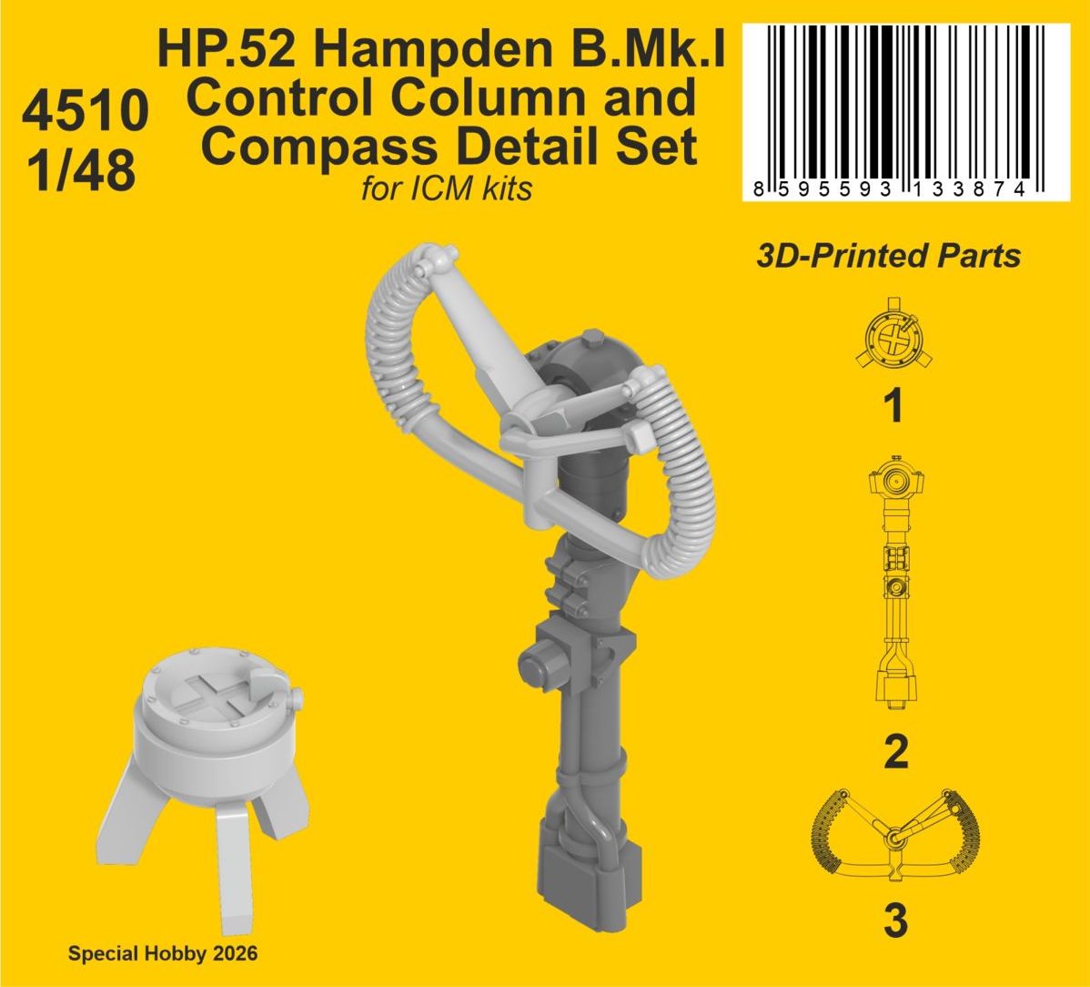 CMK/Czech Master Kits 4510 1:48 Handley-Page HP.52 Hampden B.Mk.I - Control Column and Compass Detail Set