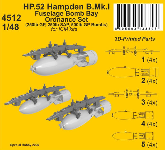 CMK/Czech Master Kits 4512 1:48 Handley-Page HP.52 Hampden B.Mk.I - Fuselage Bomb Bay Ordnance Set,