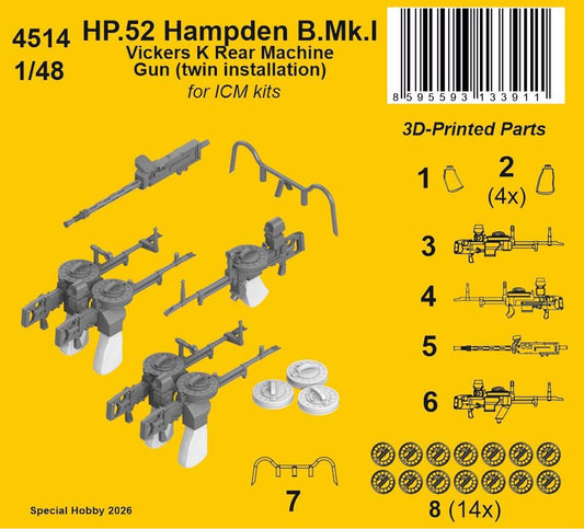 CMK/Czech Master Kits 4514 1:48 Handley-Page Hampden B.Mk.I - Vickers K Rear Machine Gun (twin installation)