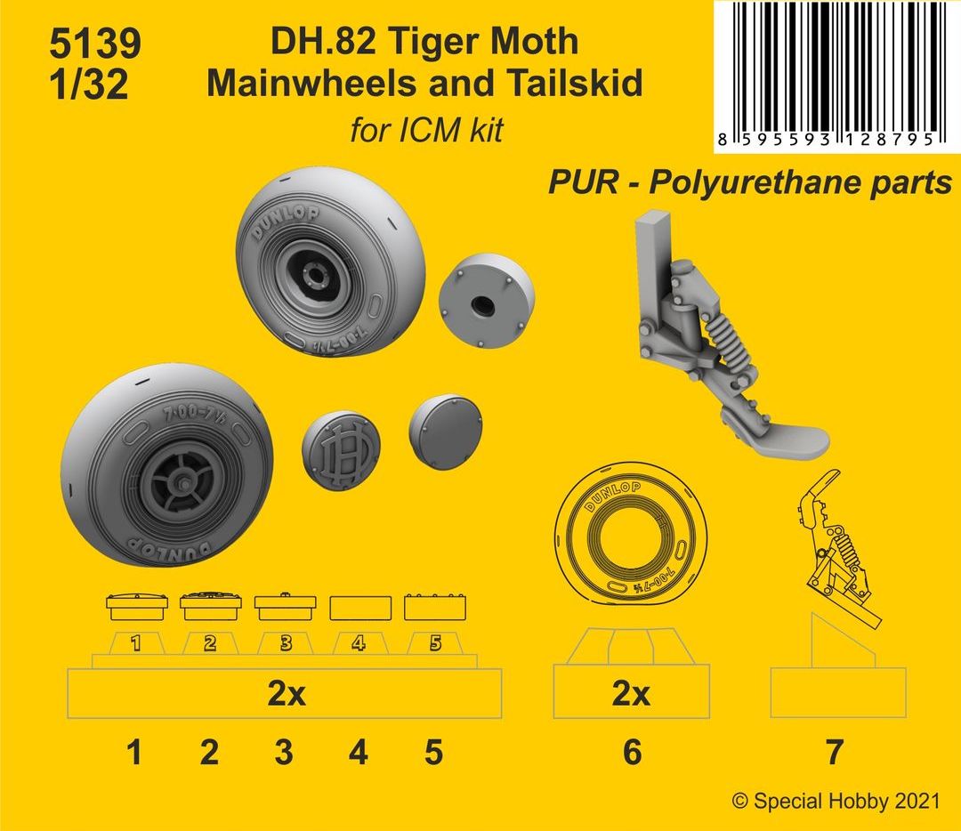 CMK 5139 1:32 de Havilland DH.82 Tiger Moth Mainwheels and Tailskid