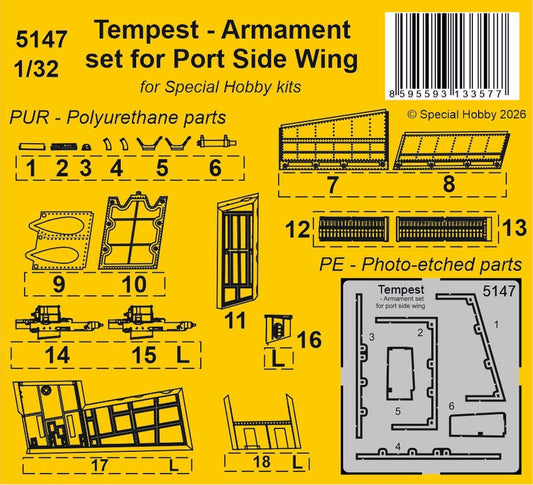 CMK/Czech Master Kits 5147 1:32 Hawker Tempest - Armament set for Port Side Wing