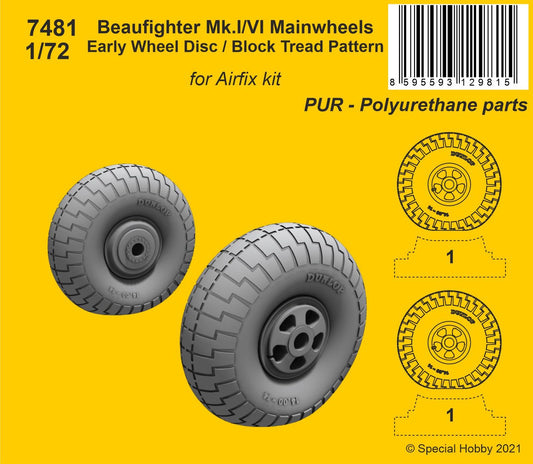 CMK 7481 1:72 Bristol Beaufighter Mk.I/Mk.VI Mainwheels Early Wheel Hub with Block Tread Pattern