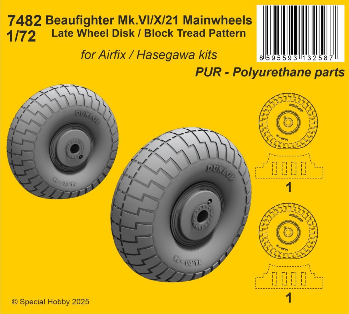 CMK/Czech Master Kits 7482 1:72 Bristol Beaufighter Mk.VI/Mk.X/Mk.21 Main wheels - Late Wheel Disc / Block Tread Pattern