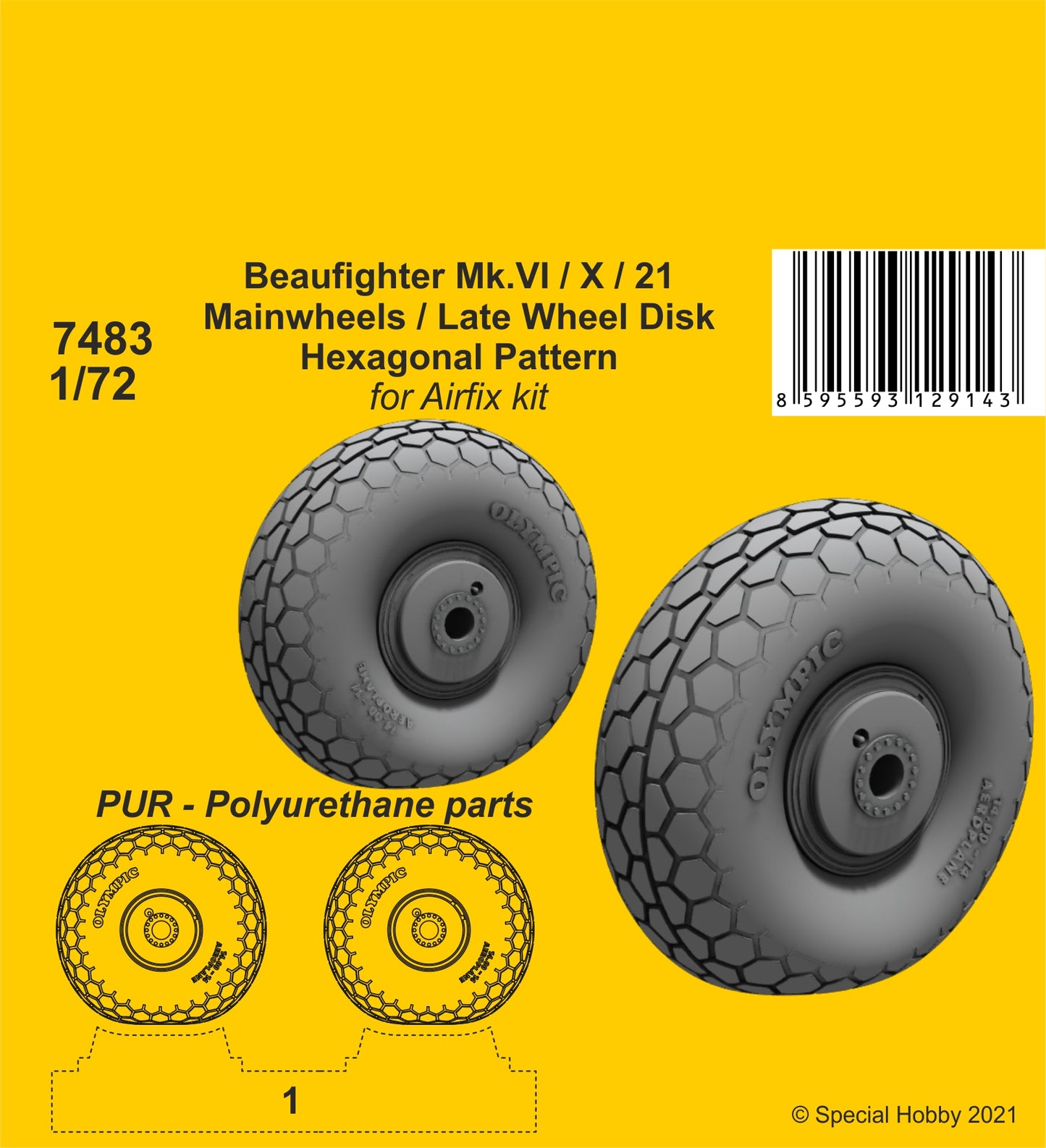 CMK 7483 1:72 Bristol Beaufighter Mk.VI/Mk.X/Mk.21 Mainwheels Late Wheel Disk / Hexagonal Tread Pattern